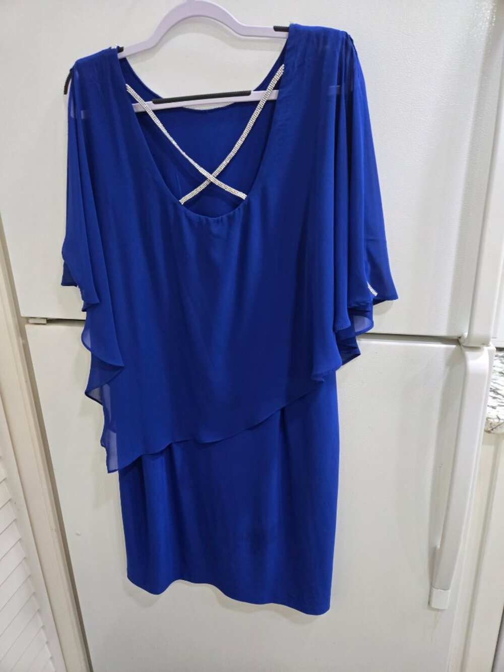 Royal blue Dress, MSK size XL, cut out sleeves, stretch bodice, diamond edging,